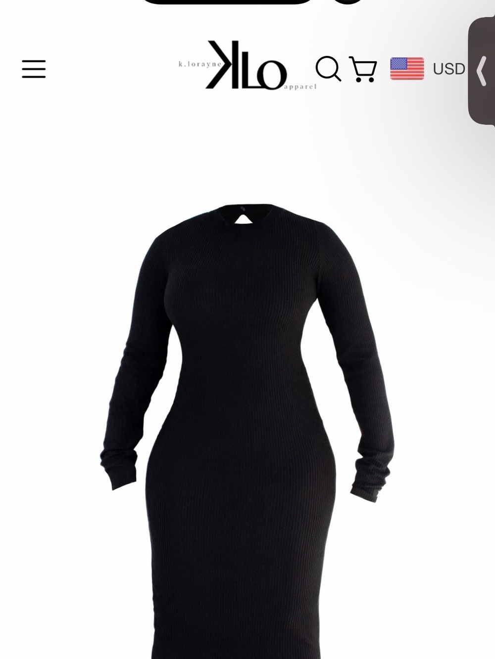Klo Apparel Black Ribbed Long-Sleeve Bodycon Dress